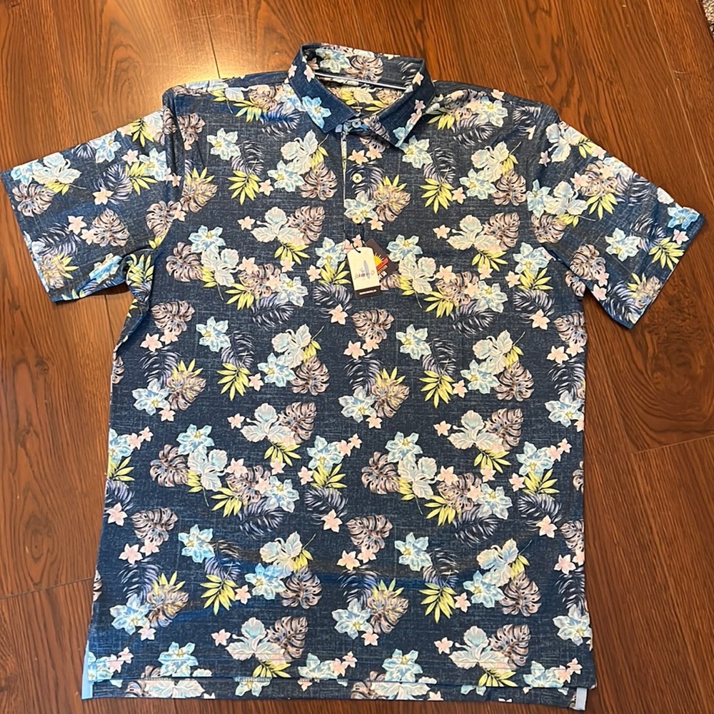 NWT Johnnie-O UPF 50 Sun Protection Hawaiian Pensacola Shirt. Size Large.